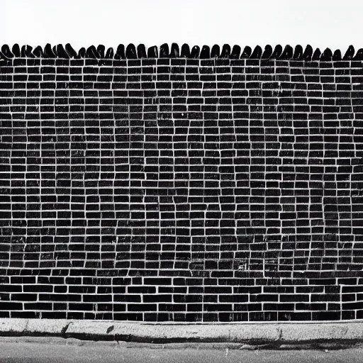 Prompt: a brick wall of black and white bricks