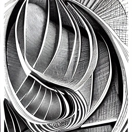 Prompt: optical illusion connected staircases, pen and ink, M.C.Escher, insanely detailed, 4K,