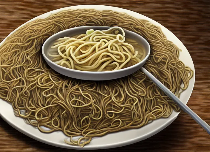 Prompt: piles of photorealistic noodles everywhere