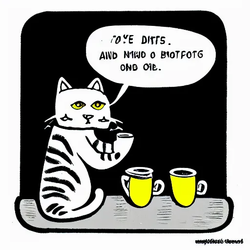 Prompt: A cat sipping coffee, cartoon
