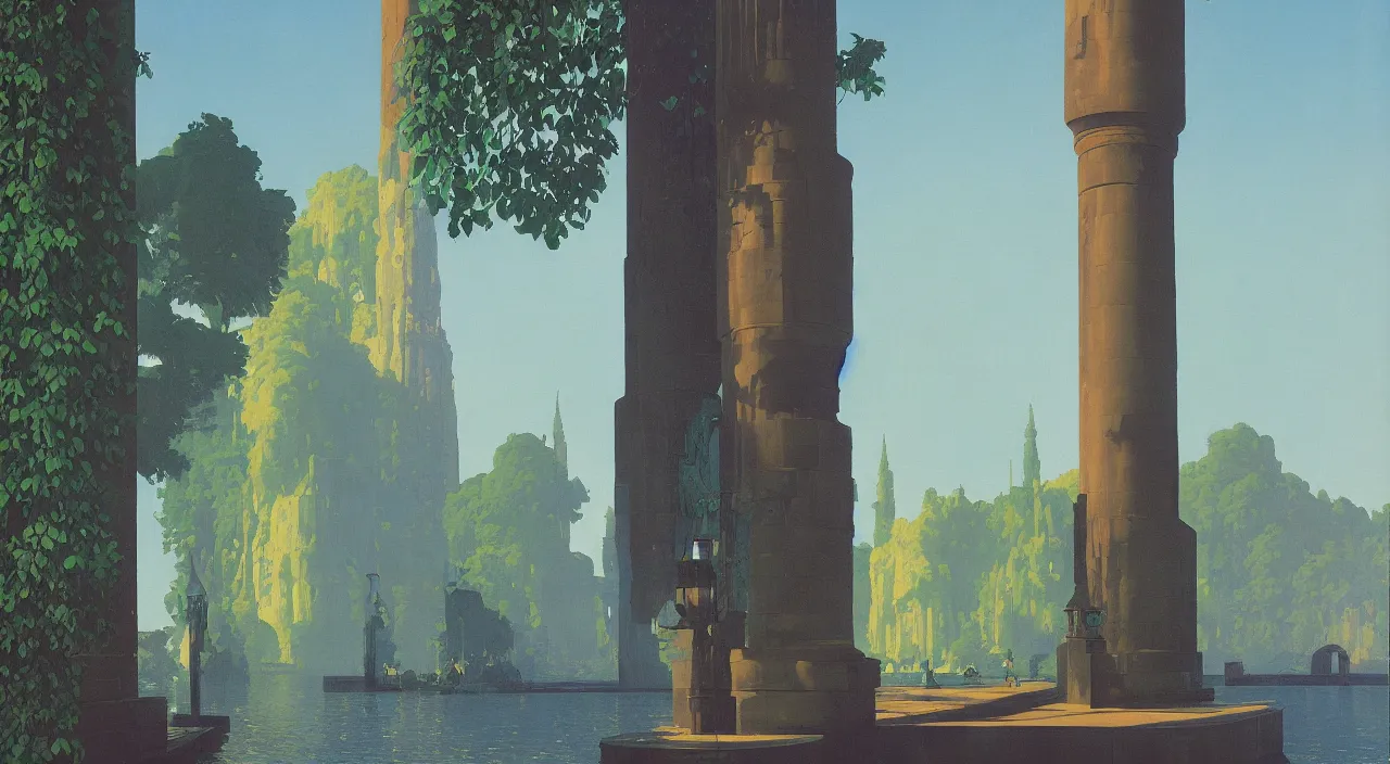 Prompt: single flooded pillar, very coherent and colorful high contrast!! masterpiece by rene magritte simon stalenhag carl spitzweg syd mead norman rockwell edward hopper james gilleard, minimalist, dark shadows, sunny day, hard lighting