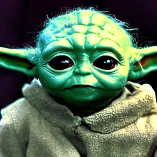 Image similar to a film still of baby yoda's kid training in star wars realistic, detailed