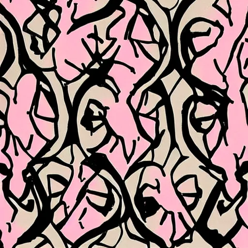 Image similar to abstract pattern, art print, lithography, pink, beige, white, pigs