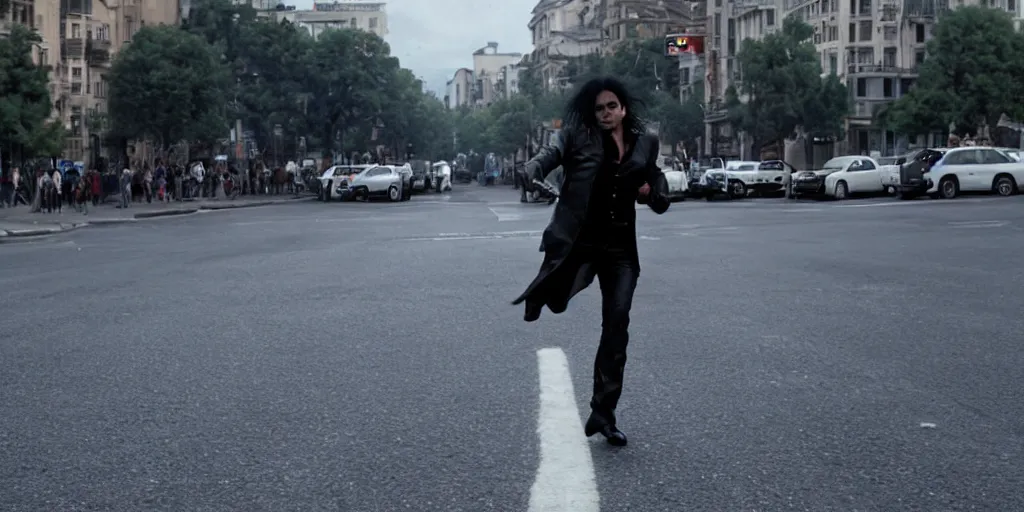 Prompt: leaked photo of Michael Jackson running down street by himself, alone, big crowd, ultra realistic, 4K, movie still, UHD, sharp, detailed, cinematic, render, modern