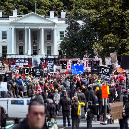 Prompt: 8 k uhd pictures as bunch of sewer rats make a protest in front of white house, higly photorealistic details, highly details form, highly details content