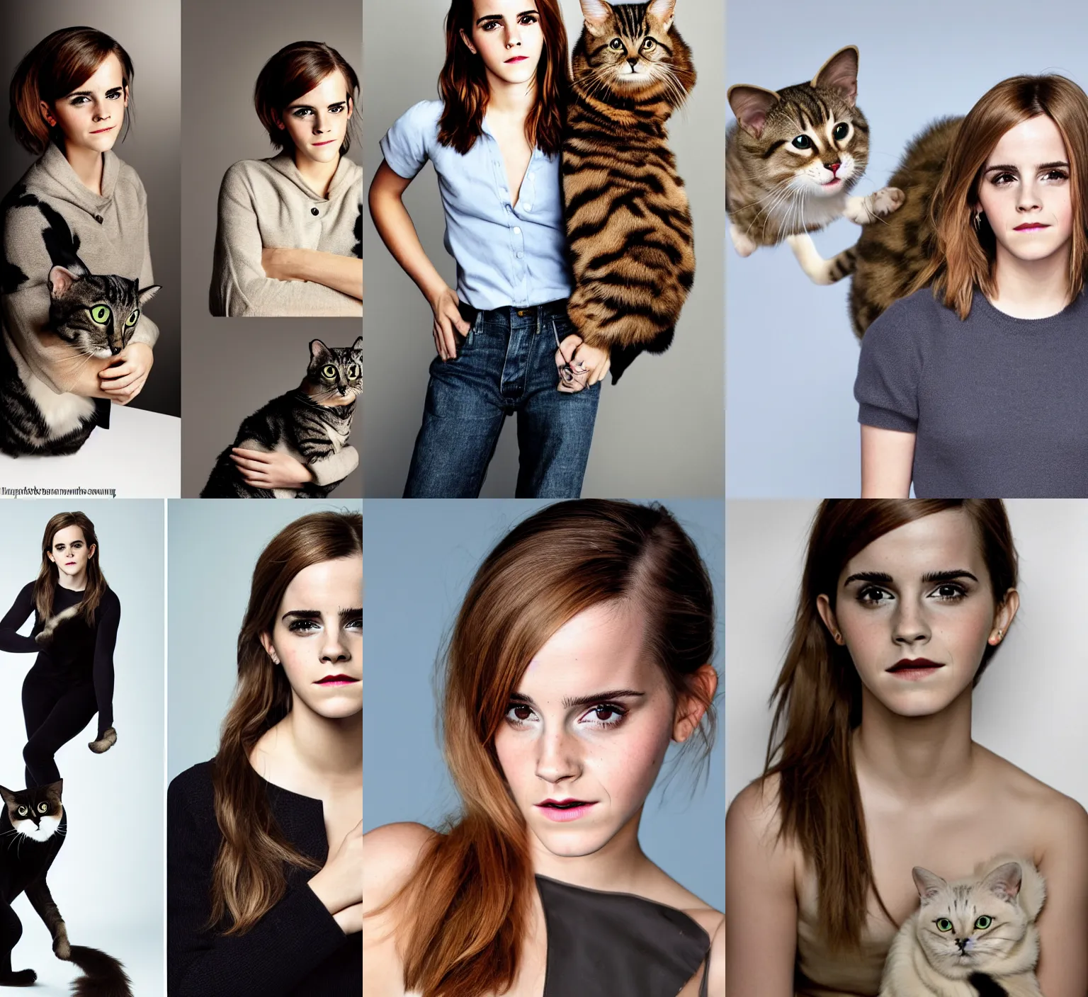 Prompt: emma watson morphing into a cat, animorphs, studio lighting, photo shoot