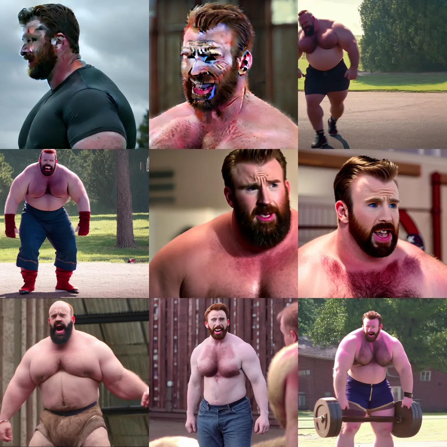 Prompt: chris evans as a big burly padded strongman, 4 k hd
