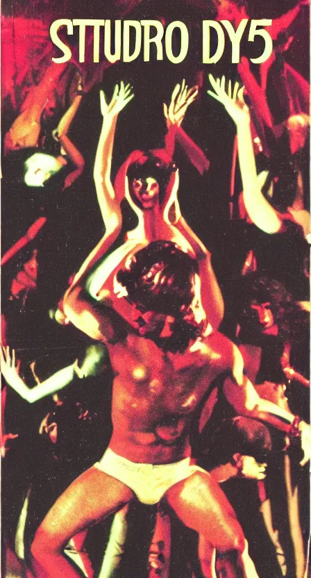 Prompt: antichrist dancing at Studio 54, disco, bright lights, 1976, bad color vhs