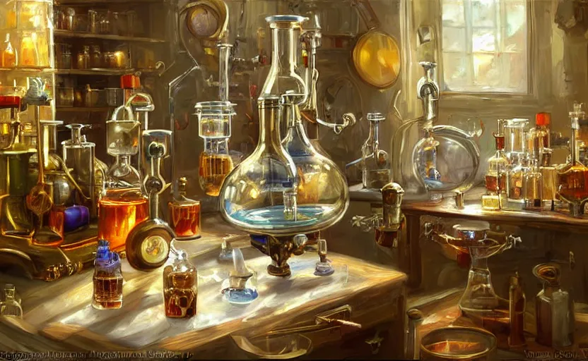 Image similar to Alchemy laboratory. By Konstantin Razumov, highly detailded