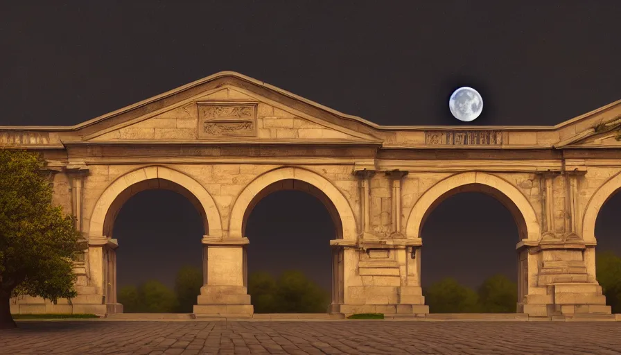 Image similar to princeton university blair arch, hyperrealistic, highly detailed, cinematic, single ray of moon, beautiful, cgssociety, artstation, 8 k, oil painting