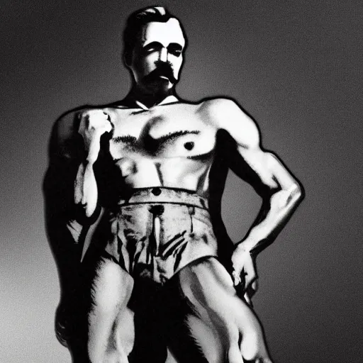 Prompt: lgbt art, tom of finland style, stalin, and lenin, in billy herrington body, art in 4 k, high quality