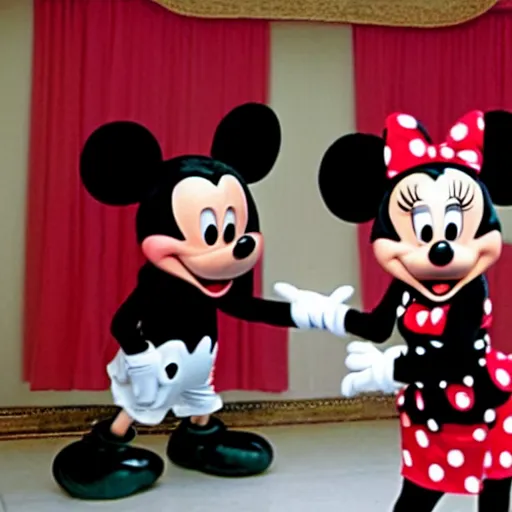 Prompt: mickey mouse dancing with minnie mouse