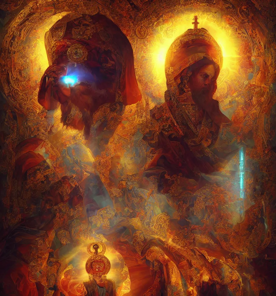 Image similar to A orthodox icon made of a blood + refractive light + caustics + backlit + incredible lighting + strong rim light + highly detailed + god rays + digital painting + HDRI + vivid colors + high contrast + 8k resolution + intricate + photorealistic + smooth + by Alvaro Castagnet + Peter Mohrbacher + Dan Mumford