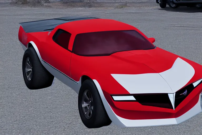 Prompt: updated sleek concept for a firebird trans am, cinematic, photoreal, by red dead redemption 2