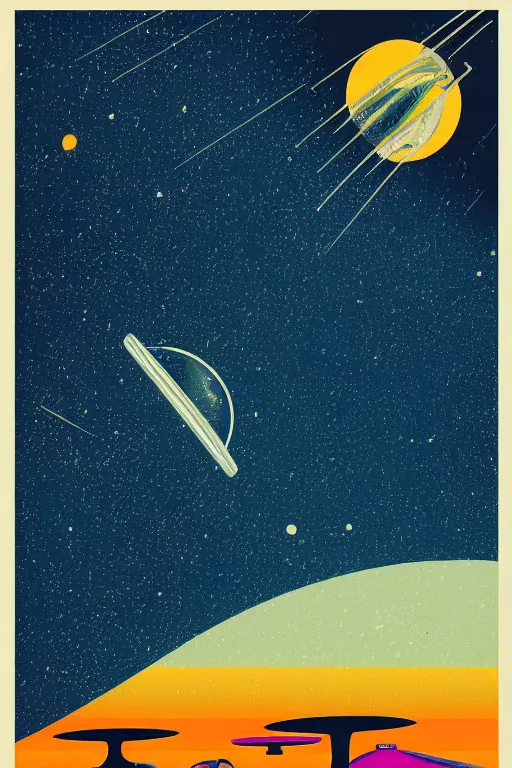 Image similar to 7 0 s travel poster for an extraterrestrial system destination