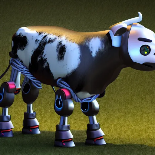 Prompt: animatronic cow, robot, tech, wires, Artstation