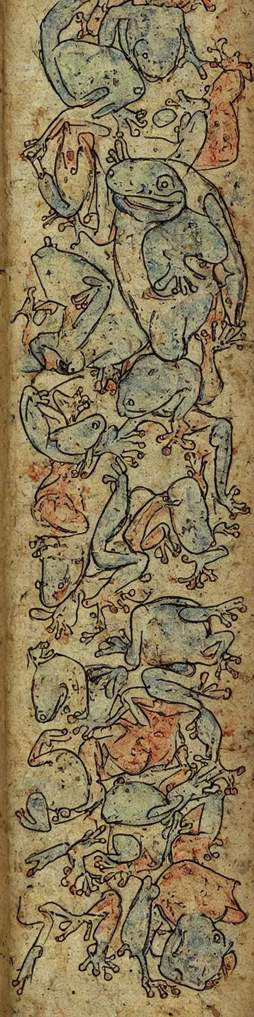 Image similar to medieval marginalia with frogs