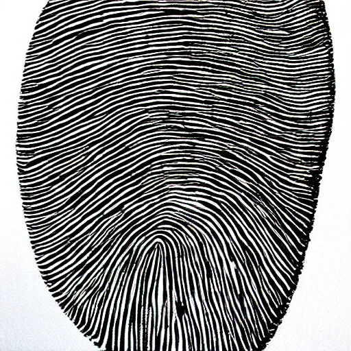 Prompt: thumb fingerprint, black ink on white paper