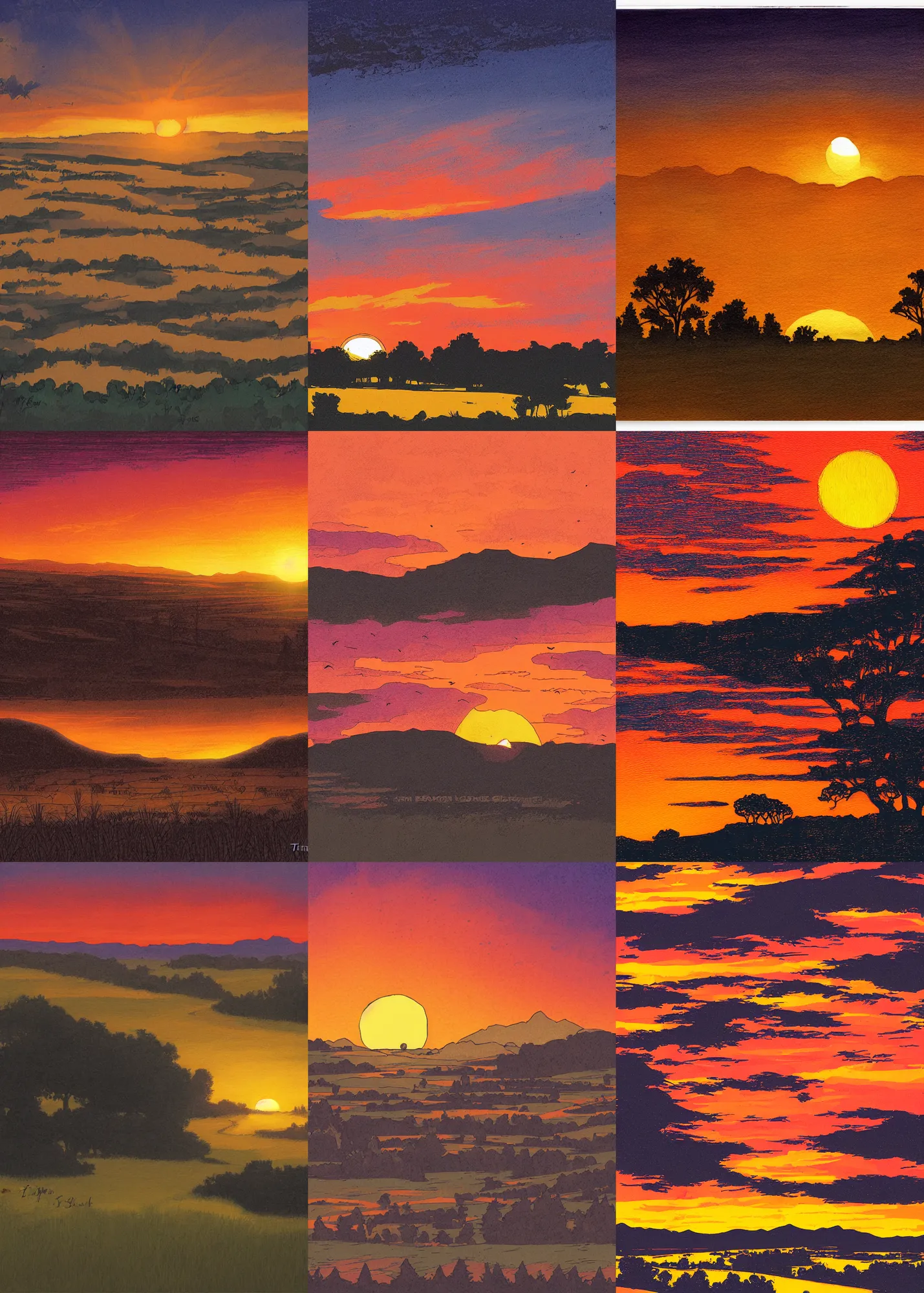 Prompt: sunset over the golden plains, by tim doyle