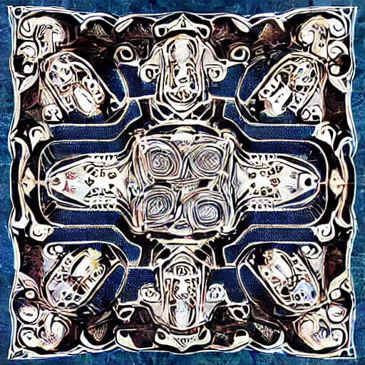 Image similar to symmetrical mandala pattern of machine guns, shotguns, rifles, revolvers, bullets, styled as a tattered paperback cover, ultra-realistic, intricate fluid details,