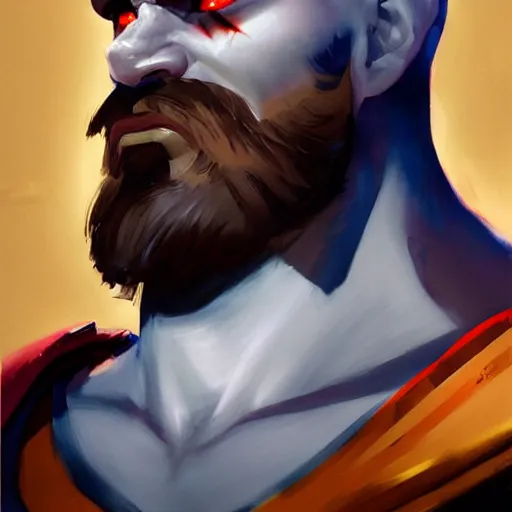 Image similar to Greg Manchess portrait painting of Kratos as Overwatch character, medium shot, asymmetrical, profile picture, Organic Painting, sunny day, Matte Painting, bold shapes, hard edges, street art, trending on artstation, by Huang Guangjian and Gil Elvgren and Sachin Teng