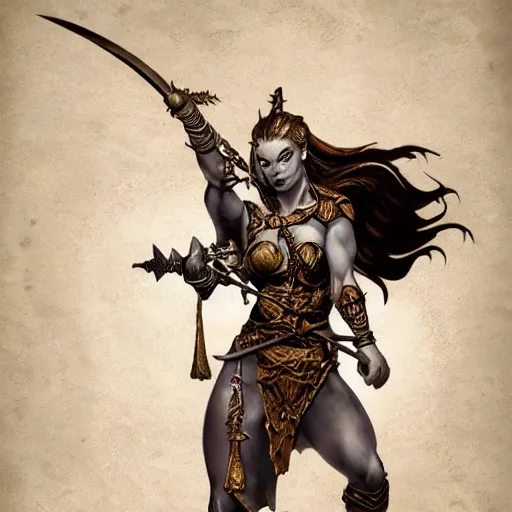 Image similar to warrior princess character portrait by frank frazetta - wearing ornate armor, holding a spear, striking a pose, fantasy, dungeons & dragons, sharp focus, beautiful, artstation contest winner, detailed