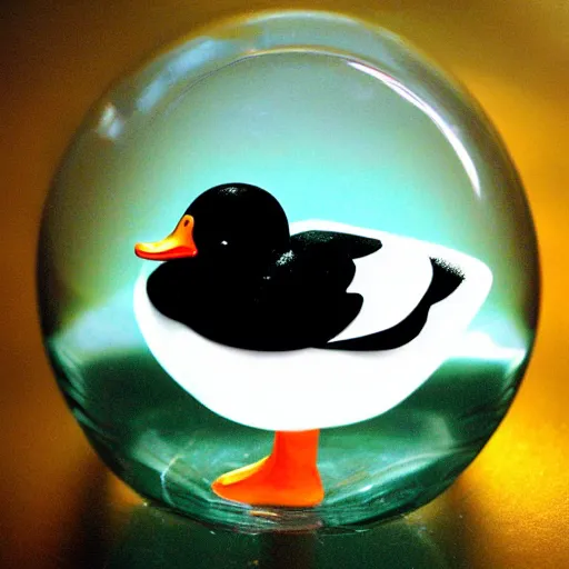 Prompt: a transparent duck made of glass ~ cute ~ realistic ~ photograph ~ trending ~