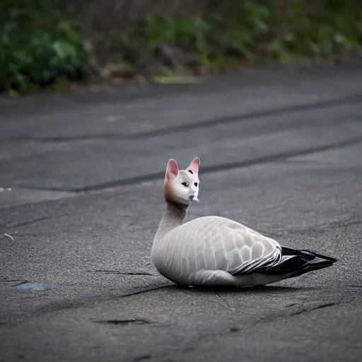 Image similar to a goose - cat - hybrid, animal photography