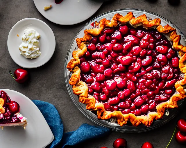 Image similar to dslr food photograph of a cherry pie, 8 5 mm f 1. 4