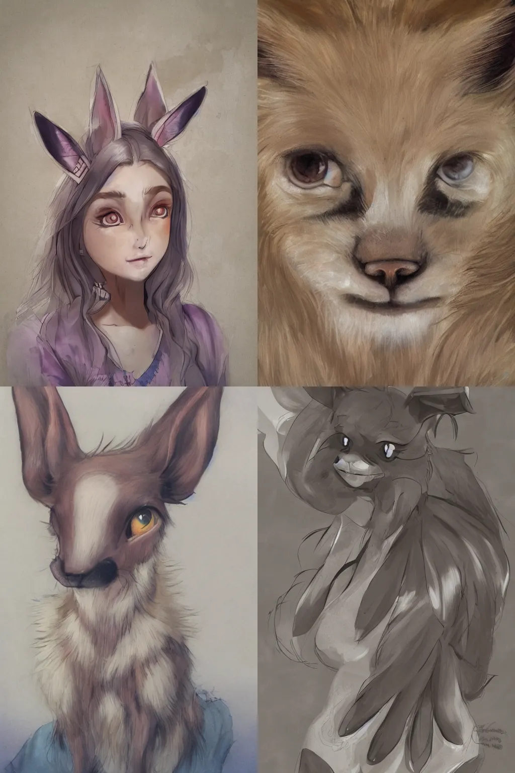 Prompt: close up face of a (anthro) girl eevee, portrait,