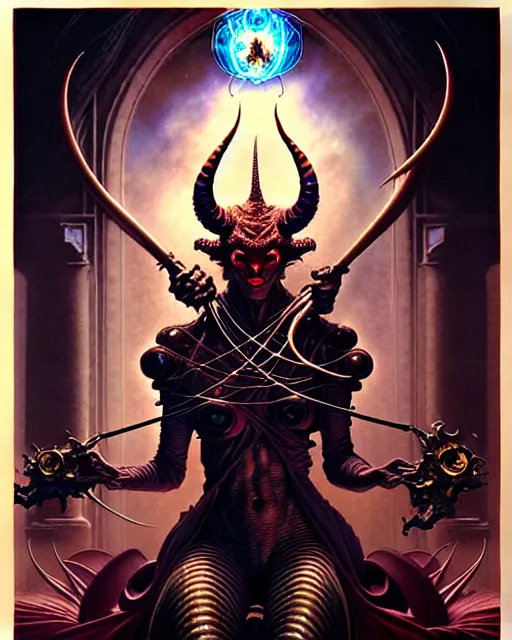 Image similar to the devil tarot card, fantasy character portrait made of fractals, ultra realistic, wide angle, intricate details, the fifth element artifacts, highly detailed by peter mohrbacher, hajime sorayama, wayne barlowe, boris vallejo, aaron horkey, gaston bussiere, craig mullins