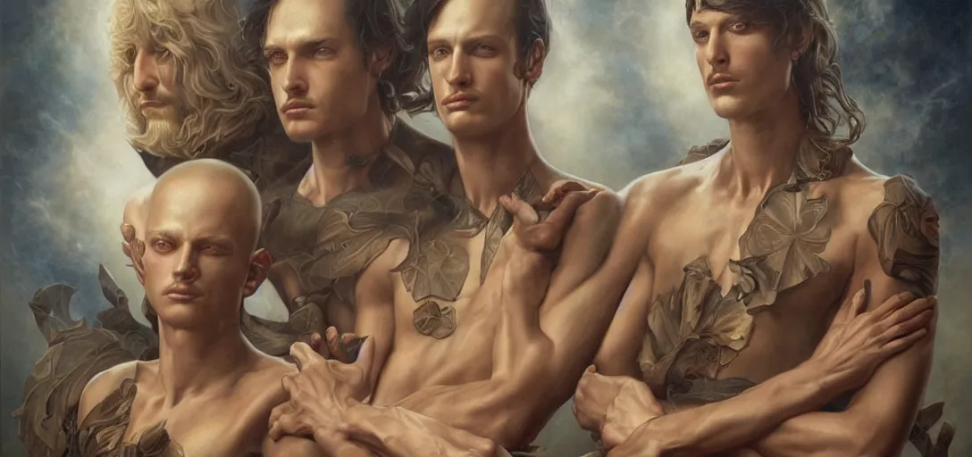 Image similar to polyphia band portrait by Tom Bagshaw and Manuel Sanjulian and Boris Vallejo, Hyperrealism