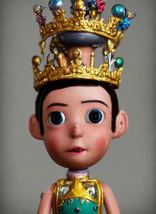 Image similar to closeup face profile portrait of tin toy karl schwab as a fairytale prince wearing a crown eating cakes, depth of field, zeiss lens, detailed, symmetrical, centered, fashion photoshoot, by nicoletta ceccoli, mark ryden, lostfish, breathtaking, 8 k resolution, extremely detailed, beautiful, establishing shot, artistic, hyperrealistic, octane render