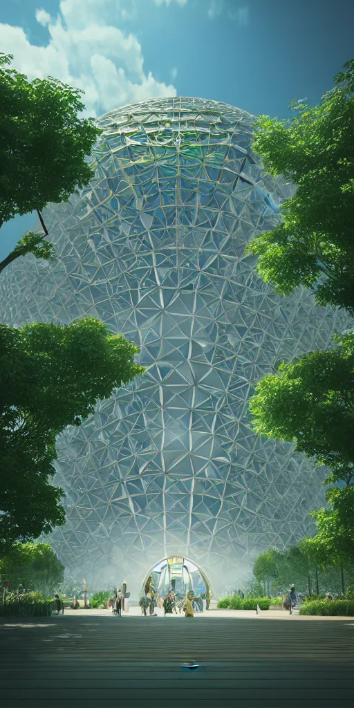 Image similar to expo 6 7 pavillion, solarpunk, studio ghibli, jean - baptiste monge, octane render, 4 k, symmetry