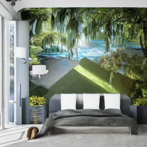 Prompt: mural on the wall of a contemporary home, beautiful architecture, favored interior design style