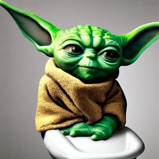 Image similar to yoda sitting on toilett