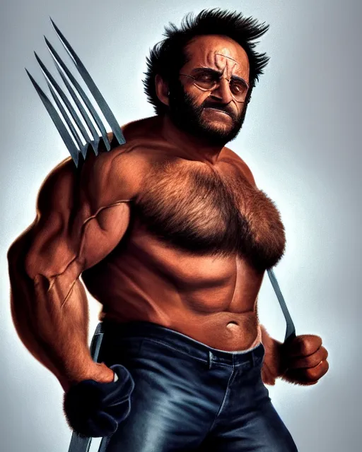 Image similar to danny devito as wolverine, full body portrait, oil on canvas, octane render, trending on artstation