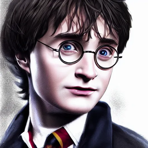 Prompt: a close up portrait of harry potter, art station, highly detailed, concept art