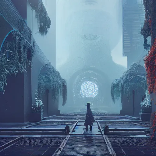 Image similar to kodak portra 8 0 0, infinitely detailed hd scenery ambience from nier automata, dream design, relief concept, majestic dream scenery smooth, sharp focus, an ultrafine detailed illustration by james jean, intricate linework, octane render, by ruan jia and nier automata detailed cybermagic atmospherics