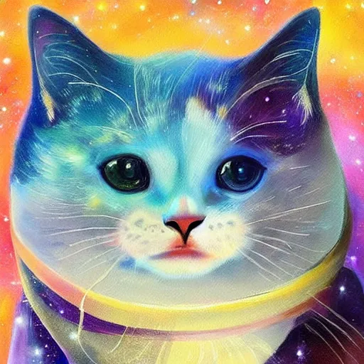 Prompt: a beautiful painting of galaxy shaped like cats,artstation,very detailed