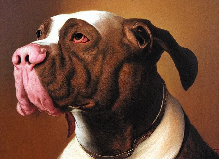Prompt: baroque rococo painting The Fancy Royal Pitbull portrait Greg Hildebrandt high detail cute