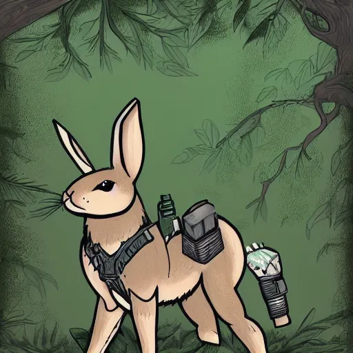 Image similar to woodland bunny, resistance, antropomorphic, guerilla medic, green flag, illustration, highly detailed, art by kyle ferrin