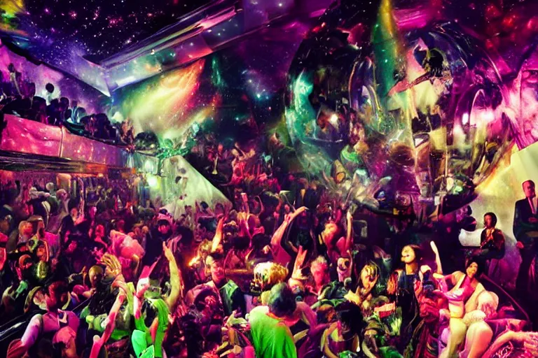Image similar to an astronauit in a nightclub by david lachapelle