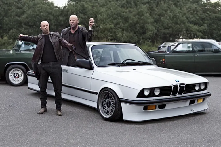 Image similar to Angry Jason Statham picks up BMW e30