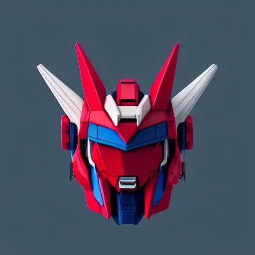 Prompt: red gundam head, v - fin, octane render, soft light, mekka, behance, vector, highly detailed illustration, realistic, custom design, dribbble. com, by secondsyndicate studio,