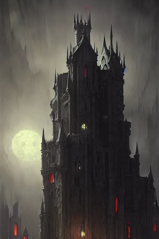 Prompt: vampire castle by greg rutkowski, giger, maxim verehin