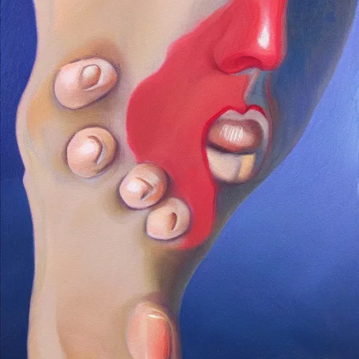 Prompt: Woman in pain after stubbing her toe badly, OUCH, hurting, oil painting, photorealism