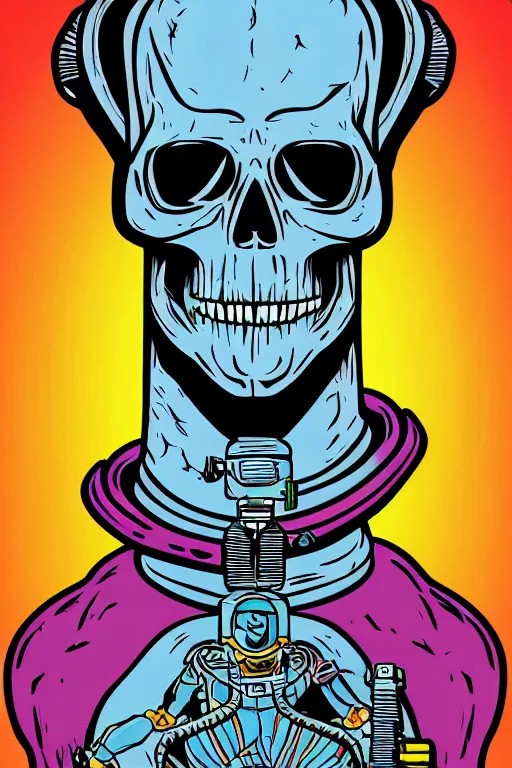 Image similar to portrait of a astronaut skeletor, art by butcher billy, sticker, colorful, illustration, highly detailed, simple, smooth and clean vector curves, no jagged lines, vector art, smooth