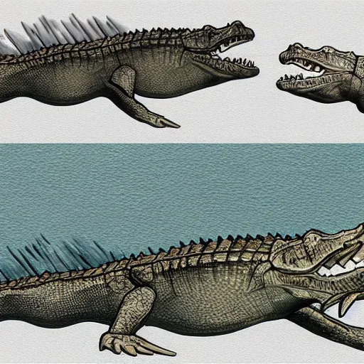 Prompt: Wolfish crocodile concept art