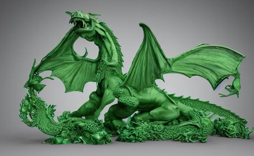 Image similar to statue of a dragon made of green jade, subsurface scattering, translucent, Dynamic Light and Shadows, Rendering, Redshift, 8k